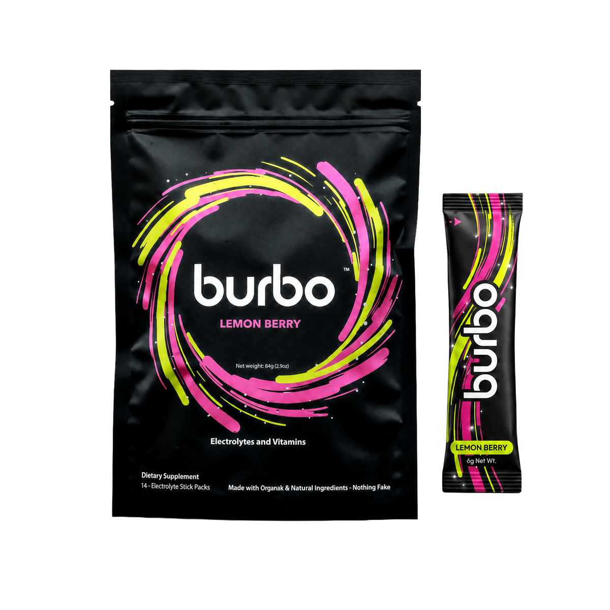 Burbo Lemon Berry Electrolyte Hydration Drink Mix - 14 Stick Packs | Stevia-Free, No Artificial Colors or Flavors, Made in USA